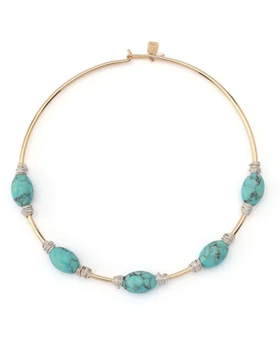 ROBERT LEE MORRIS SOHO TURQUOISE STONE BEAD WIRE COLLAR NECKLACE