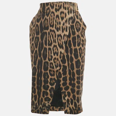 ROBERTO CAVALLI BROWN LEOPARD PRINT WOOL MIDI SKIRT S
