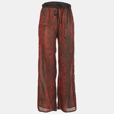 ROBERTO CAVALLI BURGUNDY ANIMAL PRINTED CHIFFON PALAZZO PANTS S