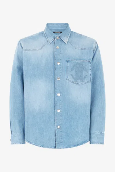 ROBERTO CAVALLI HEMD AUS DENIM MIT MONOGRAMM MIRROR SNAKE