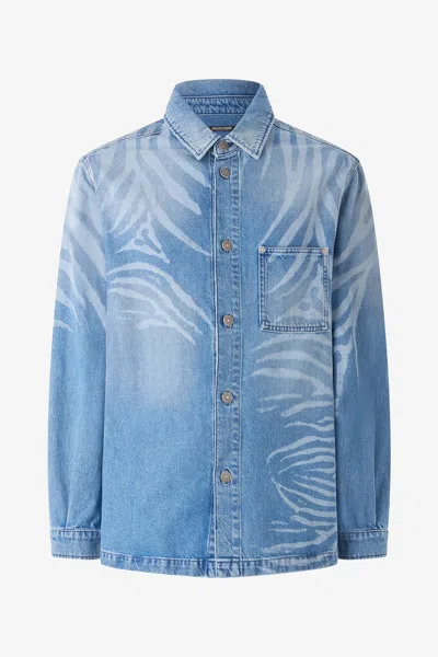 ROBERTO CAVALLI DENIMHEMD MIT PRINT TIGER SKIN