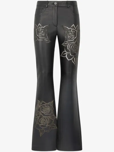 ROBERTO CAVALLI FLORAL-EMBROIDERY FLARED TROUSERS