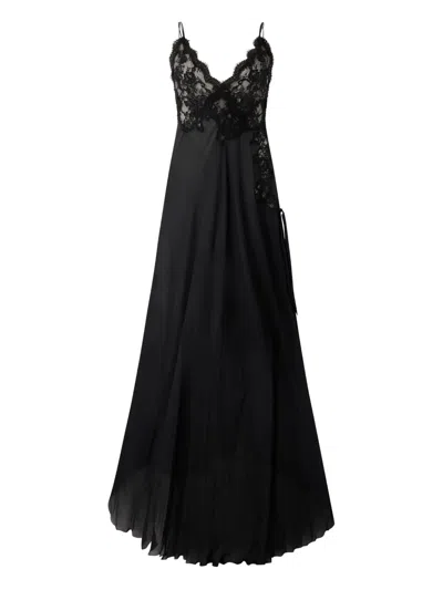 ROBERTO CAVALLI LACE-PANELLED SILK MAXI EVENING DRESS