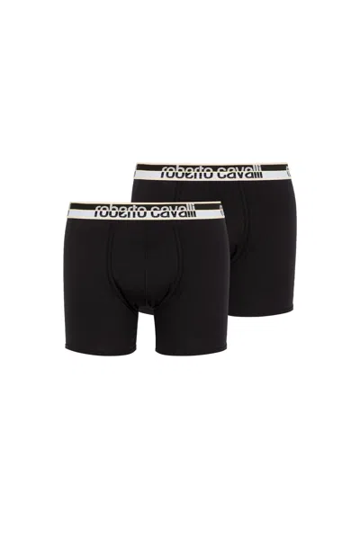 ROBERTO CAVALLI ZWEIERPACK SCHWARZE BOXERSHORTS MIT LOGO-BUND