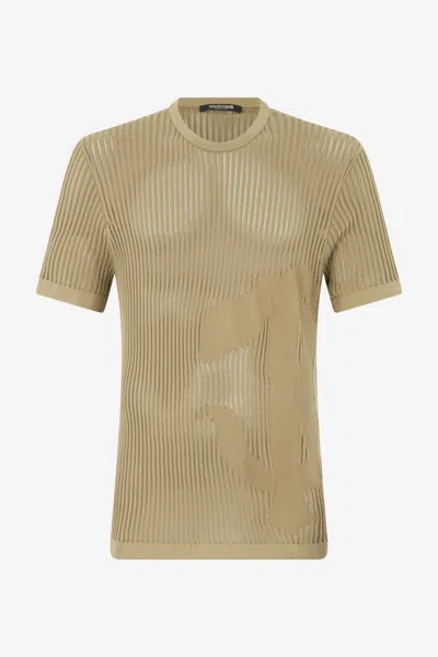 ROBERTO CAVALLI T-SHIRT IN STRICK MIT LOCHMUSTER