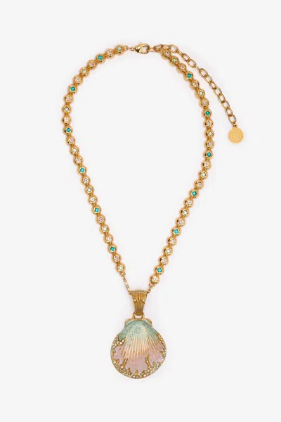 ROBERTO CAVALLI NECKLACE WITH SHELL PENDANT AND CRYSTALS