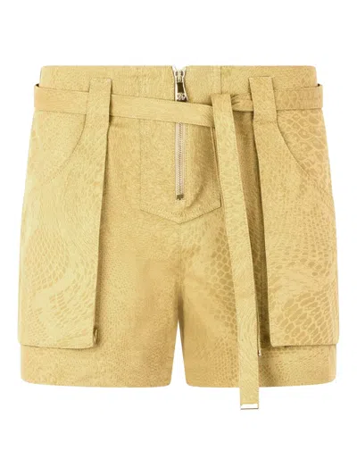 ROBERTO CAVALLI PYTHON-PRINT BELTED SHORTS