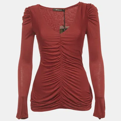 ROBERTO CAVALLI RED RUCHED JERSEY LONG SLEEVE TOP S