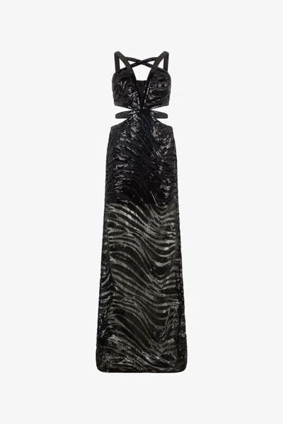ROBERTO CAVALLI SEE-THROUGH-KLEID MIT MOTIV ZEBRA AUS PAILLETTEN