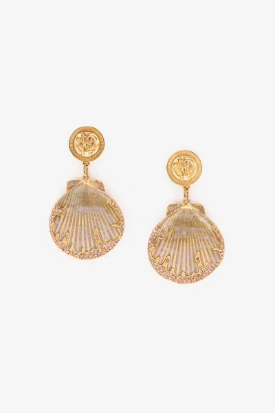 ROBERTO CAVALLI EARRINGS WITH SHELLS AND CRYSTALS
