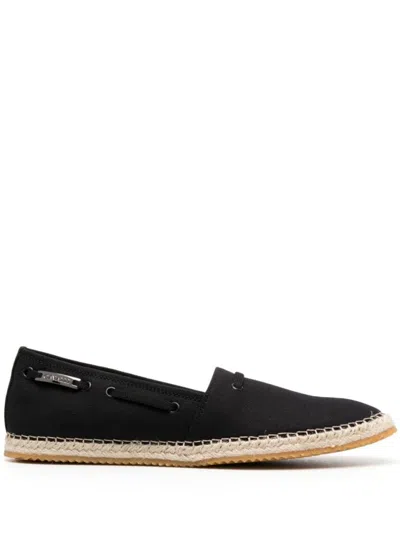 ROBERTO CAVALLI ROBERTO CAVALLI SLEEK BLACK LOAFERS WITH WOVEN JUTE SOLE
