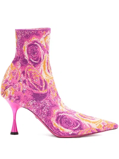 ROBERTO CAVALLI SPARKLING FLORAL ANKLE BOOTS