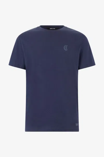 ROBERTO CAVALLI MARINEBLAUES BAUMWOLL-T-SHIRT MIT LOGO