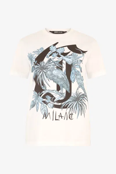 ROBERTO CAVALLI T-SHIRT MIT PRINT UND MONOGRAMM JC