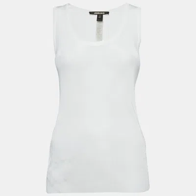 ROBERTO CAVALLI WHITE JERSEY LACE TRIMMED TANK TOP M