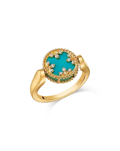 ROBERTO COIN 18K GOLD VENETIAN PRINCESS MEDALLION DIAMOND & REVERSIBLE TURQUOISE & MOTHER OF PEARL RING