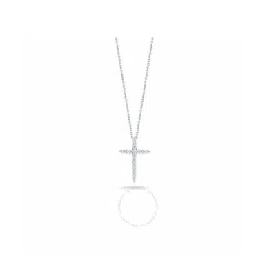 ROBERTO COIN ROBERTO COIN 18K WHITE GOLD 16MM CROSS PENDANT NECKLACE WITH DIAMONDS 0.10CT ON 18" CHAIN