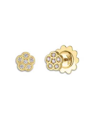 ROBERTO COIN 18K YELLOW GOLD DAISY DIAMOND FLOWER STUD EARRINGS
