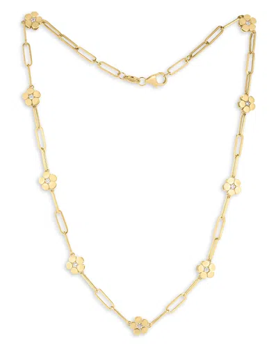 ROBERTO COIN 18K YELLOW GOLD DAISY DIAMOND STATION PAPERCLIP CHAIN NECKLACE, 16 - EXCLUSIVE