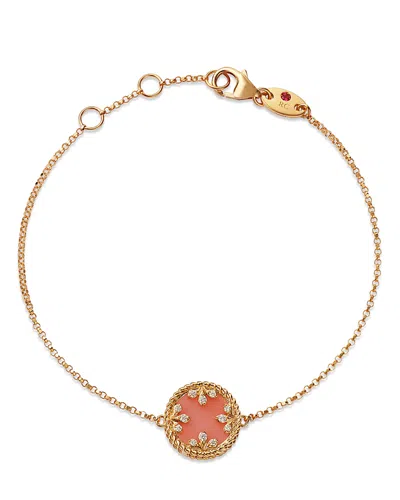 ROBERTO COIN 18K YELLOW GOLD DIAMOND, PINK OPAL & MOTHER OF PEARL VENETIAN PRINCESS MEDALLION REVERSIBLE BRACELET
