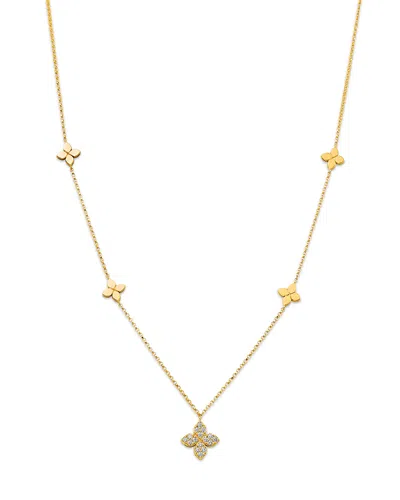 ROBERTO COIN 18K YELLOW GOLD LOVE BY THE INCH DIAMOND FLOWER STATION NECKLACE, 15-17
