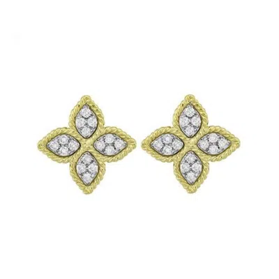 ROBERTO COIN ROBERTO COIN 18K YELLOW GOLD MEDIUM DIAMOND PRINCESS FLOWER STUD EARRINGS
