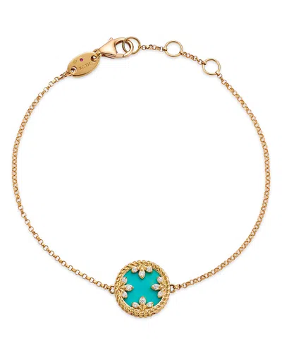 ROBERTO COIN 18K YELLOW GOLD VENETIAN PRINCESS MEDALLION TURQUOISE, MOTHER OF PEARL, & DIAMOND REVERSIBLE BRACELE