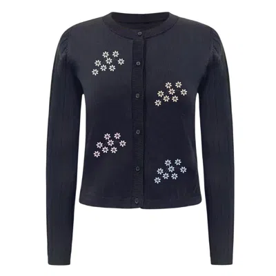 ROCH PEREL WOMEN'S BLACK FLOWER EMBROIDERED CARDIGAN