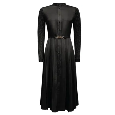 ROCH PEREL WOMEN'S BLACK / GOLD BLACK CABLE KNIT AND SATIN DRESS