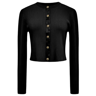 ROCH PEREL WOMEN'S BLACK / GOLD BLACK SATIN AND RIBBED KNIT CARDIGAN