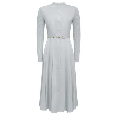 ROCH PEREL WOMEN'S BLUE / GOLD BLUE CABLE KNIT AND SATIN DRESS