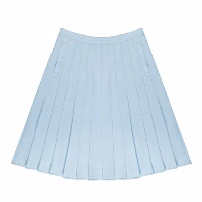 ROCH PEREL WOMEN'S BLUE TOP-STITCHED PLEATED SKIRT