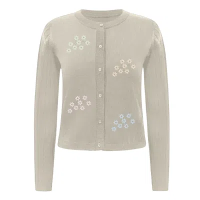 ROCH PEREL WOMEN'S BROWN / NEUTRALS BEIGE FLOWER EMBROIDERED CARDIGAN