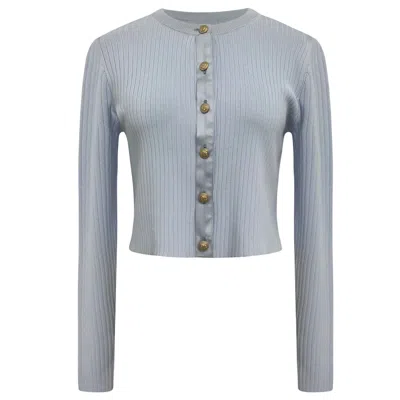 ROCH PEREL WOMEN'S GOLD / BLUE BLUE SATIN AND RIBBED KNIT CARDIGAN