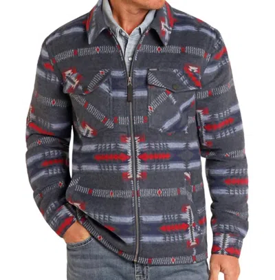 ROCK & ROLL DENIM AZTEC BRUSHED JACQUARD ZIP UP JACKET IN BLUE