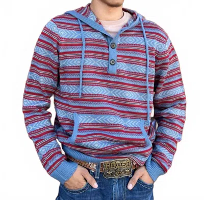 ROCK & ROLL DENIM SWEATER HOODIE IN RED/BLUE