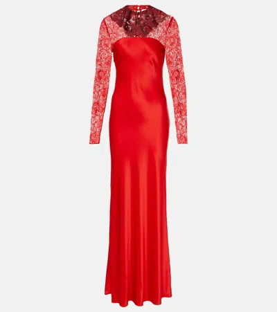 RODARTE LACE-TRIMMED SILK-BLEND SATIN GOWN