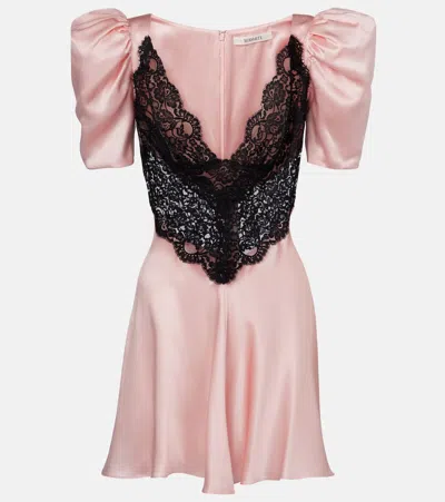 RODARTE LACE-TRIMMED SILK CHARMEUSE MINIDRESS