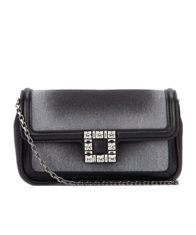 ROGER VIVIER ROGER VIVIER EMBELLISHED FOLDOVER TOP DENIM SHOULDER BAG