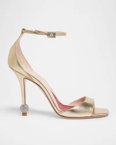 ROGER VIVIER MARLENE LEATHER CRYSTAL-HEEL SANDALS