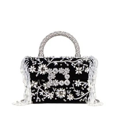 ROGER VIVIER RAMAGE JEWEL MINI FLOWER STRASS BUCKLE CLUTCH BAG IN VELVET