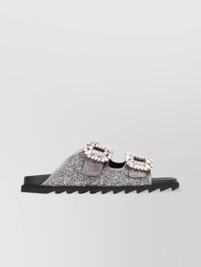 ROGER VIVIER STRASS EMBELLISHED METALLIC SLIDE SANDAL