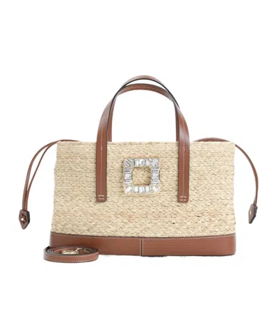 ROGER VIVIER VIV' SKATE SMALL SHOPPING BAG IN RAFFIA