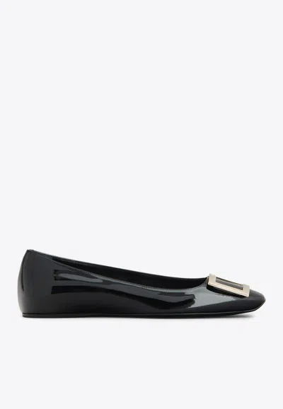 ROGER VIVIER TROMPETTE METAL BUCKLE BALLERINAS IN PATENT LEATHER