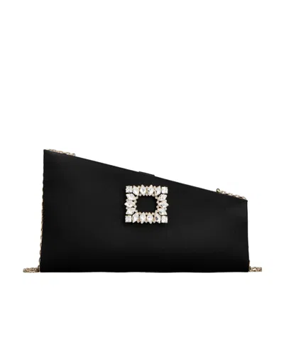 ROGER VIVIER ROGER VIVIER TWINKLE ASYMMETRICAL BUCKLE EMBELLISHED CLUTCH BAG