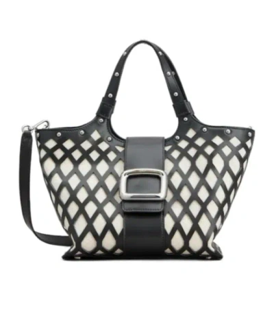 ROGER VIVIER VIV' CHOC MINI SHOPPING BAG IN LEATHER AND FABRIC