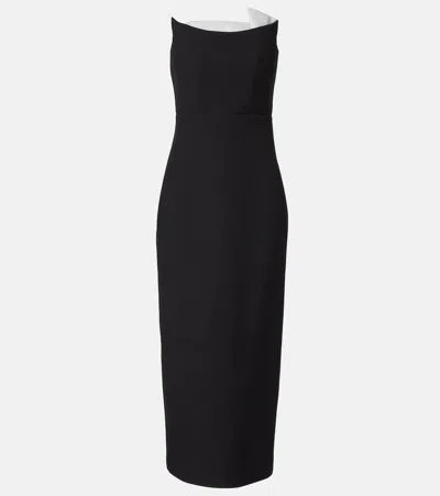 ROLAND MOURET EMBELLISHED BUSTIER MIDI DRESS