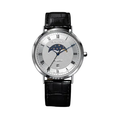 ROMANSON ROMANSON KAIROS CLASSIC MOON PHASE LEATHER WATCH RWTLFM1B2400WHSI0