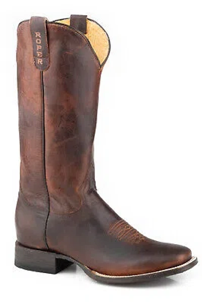 ROPER ROPER WOMENS NOVA WAXY BROWN LEATHER COWBOY BOOTS