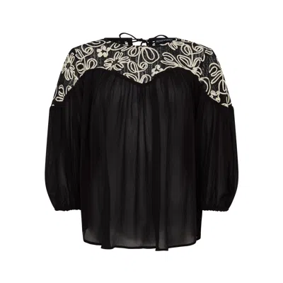 ROSE & NANCY WOMEN'S BLACK / WHITE RHEA BLACK BOHO LACE TOP